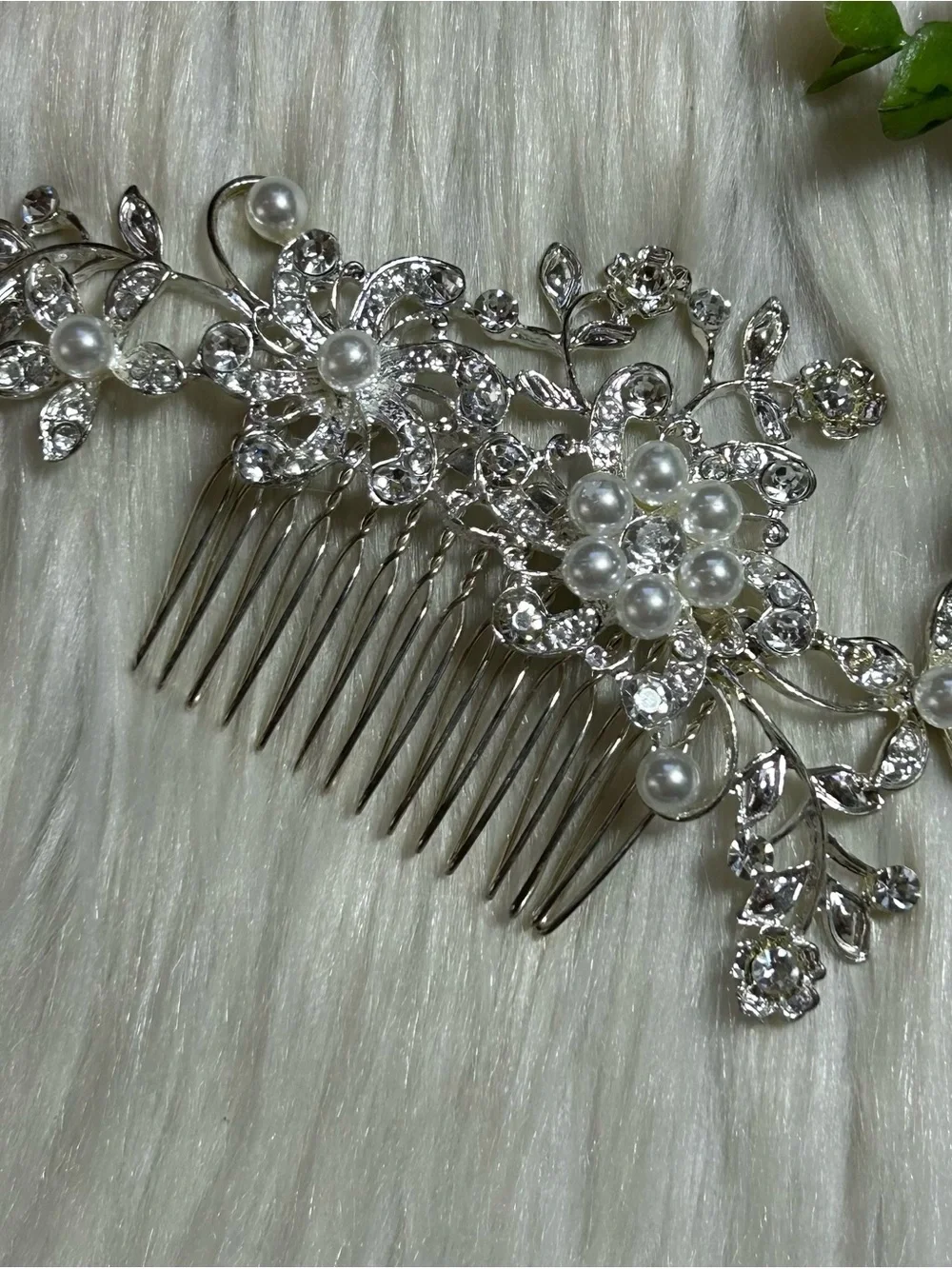 Bridal Faux Pearl Crystal Floral Hair Comb